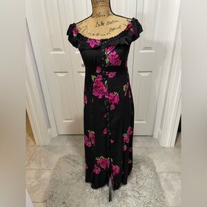 Free People Black Maxi Dress with Pink Floral Design